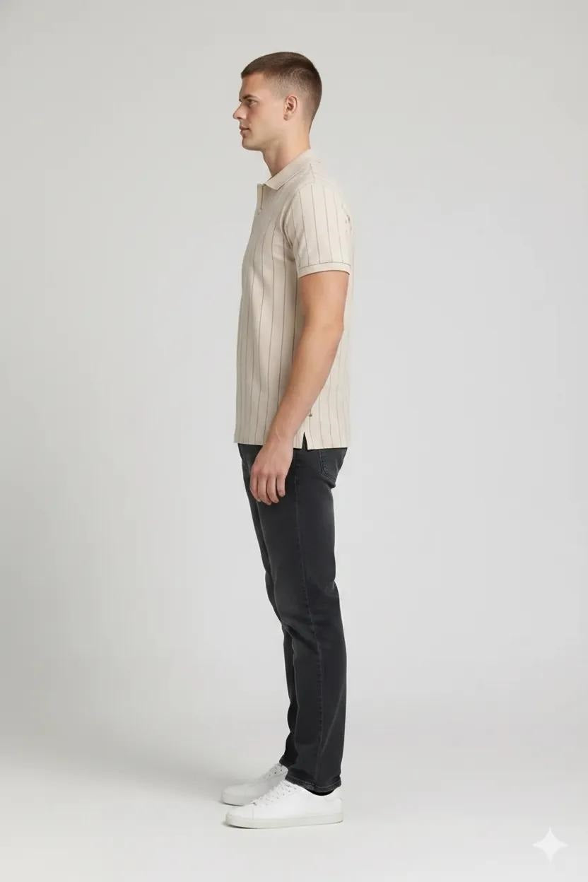 Men Pristine Striped Polo Collar T-shirt