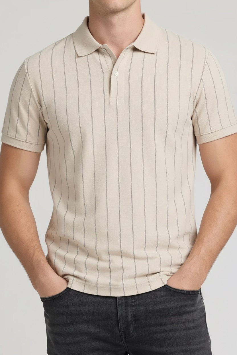 Men Pristine Striped Polo Collar T-shirt