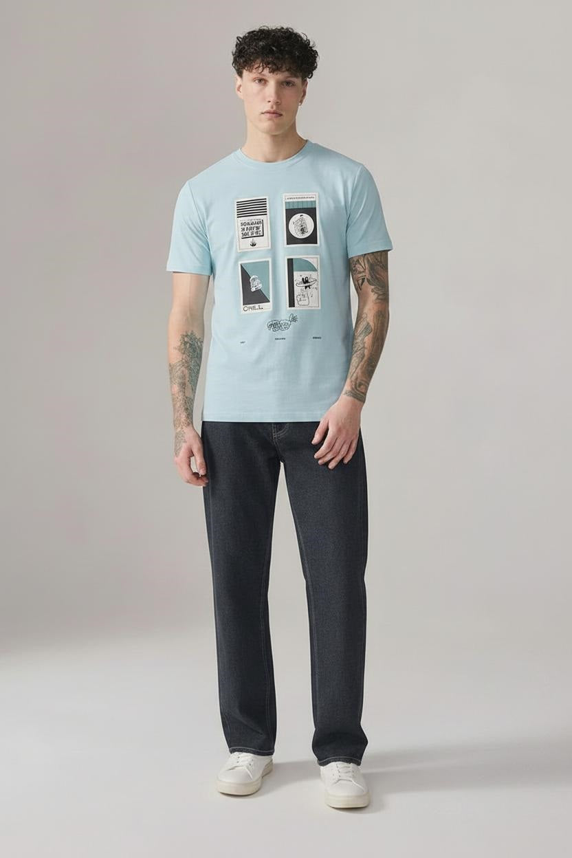 Men Light Teal Printed T-shirt