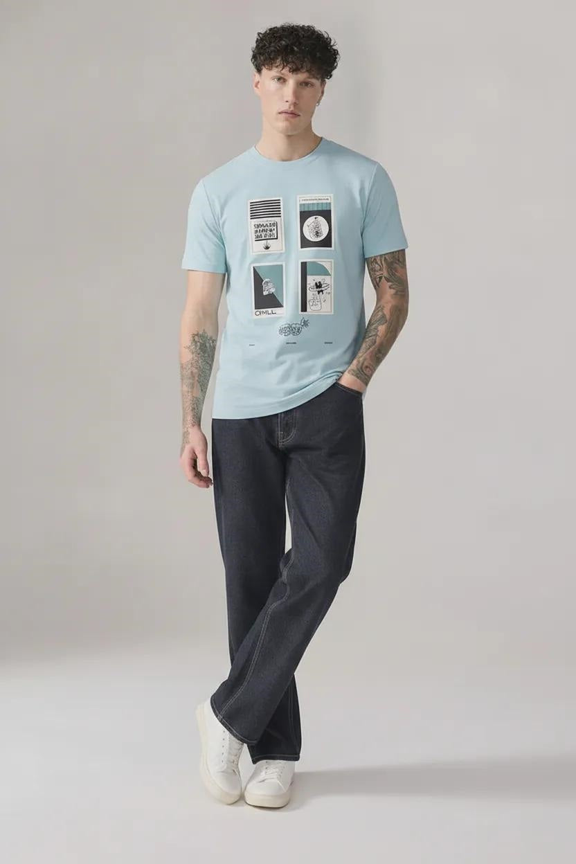 Men Light Teal Printed T-shirt
