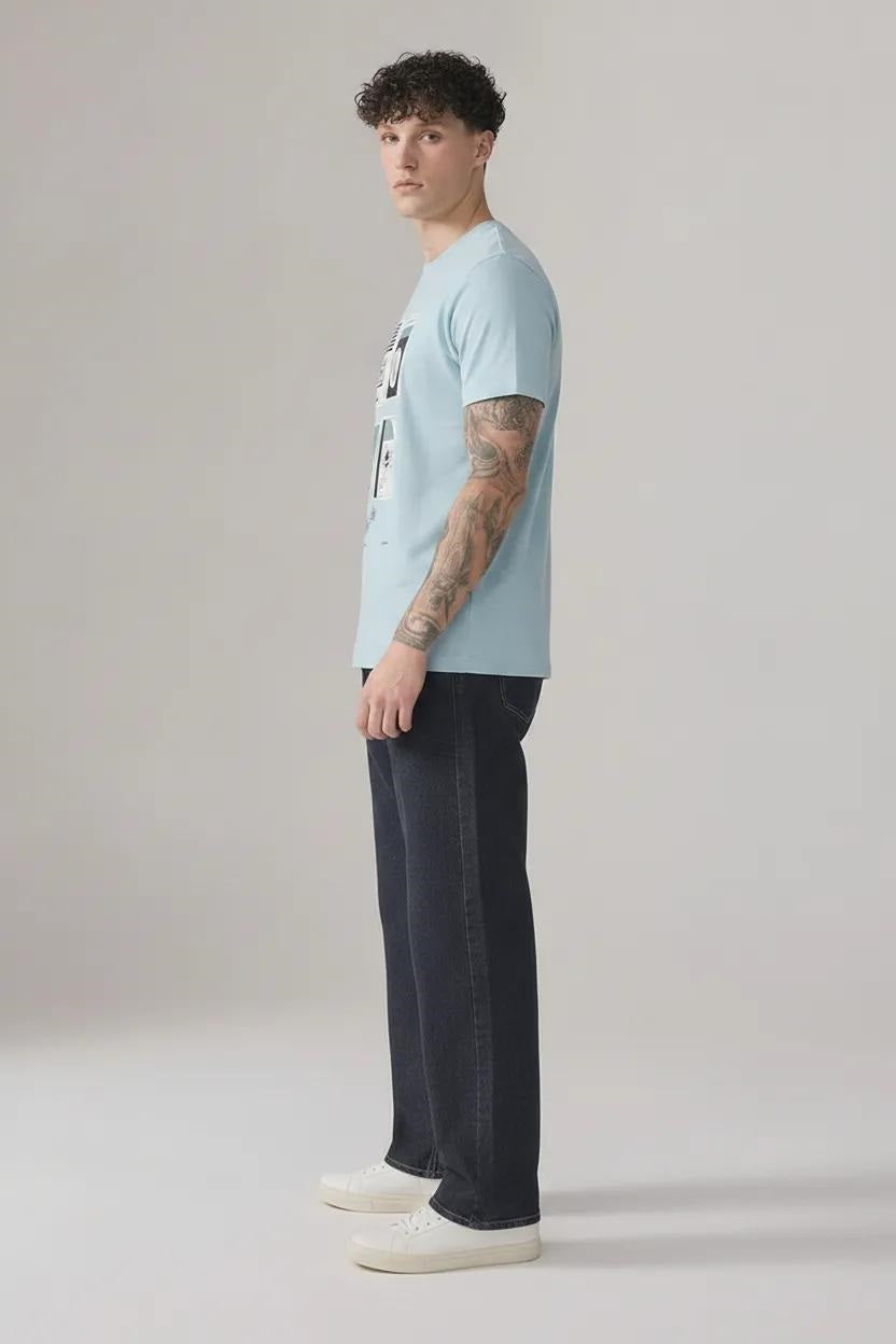 Men Light Teal Printed T-shirt