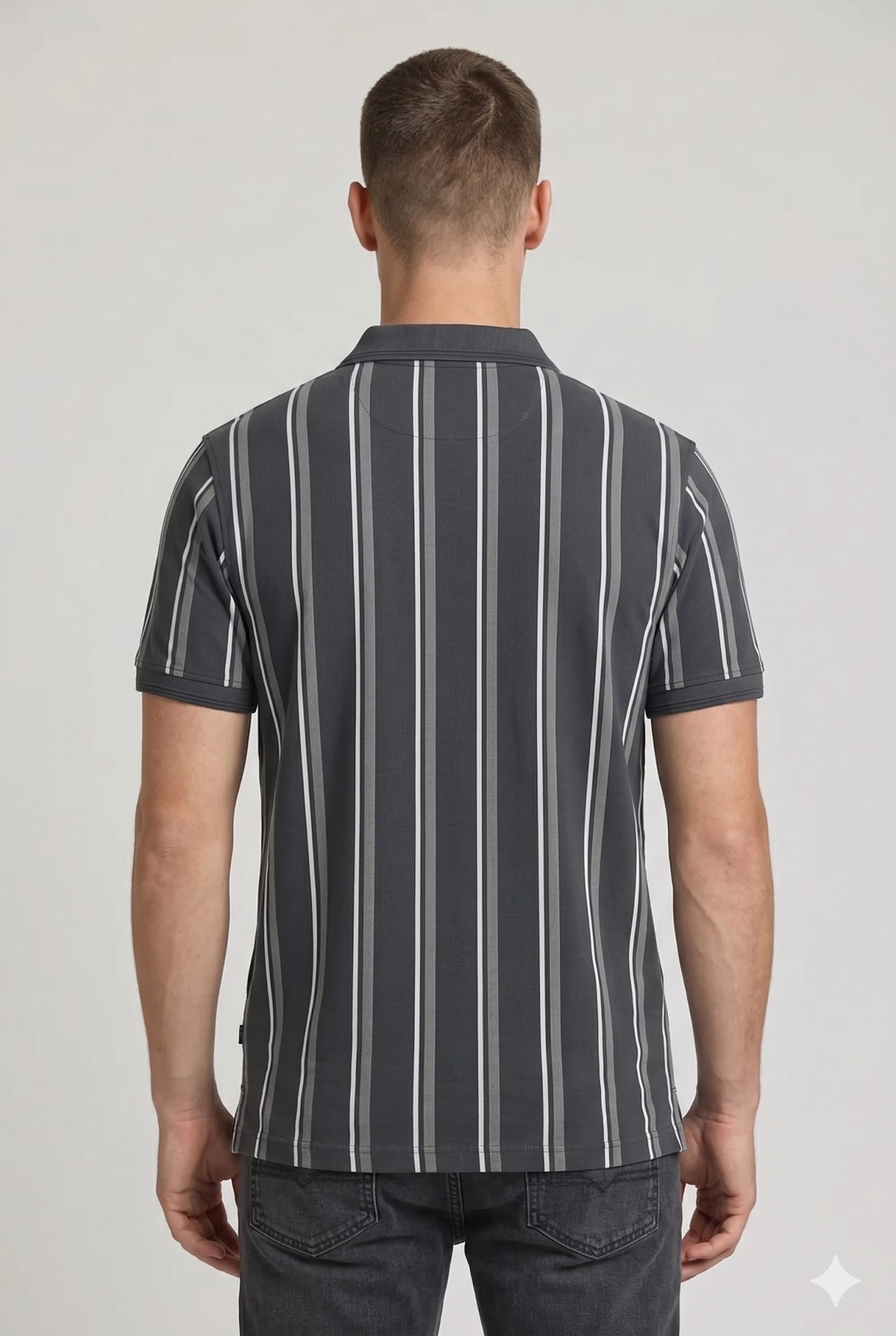 Men Navy Green Striped Polo Collar Pockets T-shirt