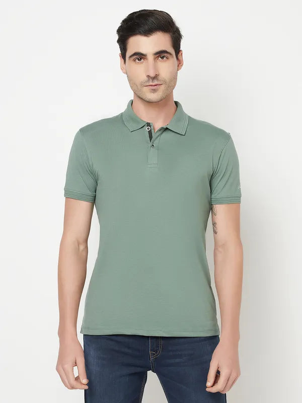 Octave Men Olive Green Polo Collar Cotton T-Shirt