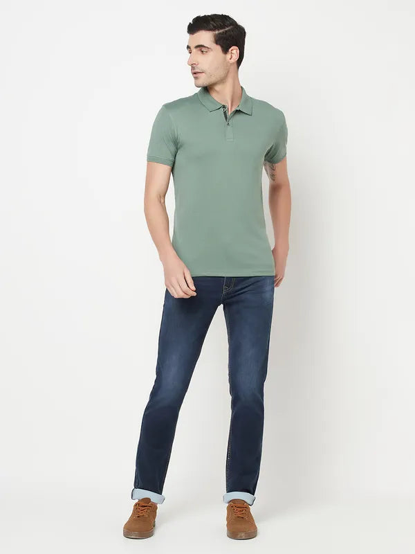 Octave Men Olive Green Polo Collar Cotton T-Shirt