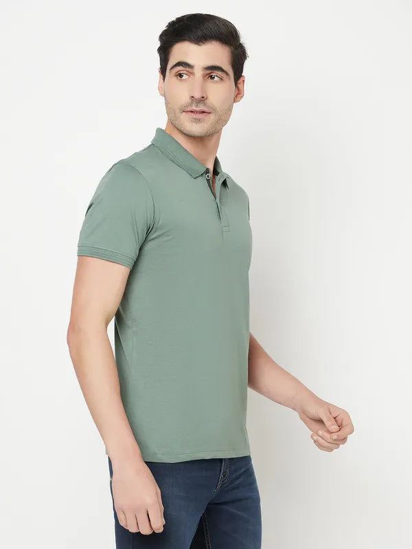 Octave Men Olive Green Polo Collar Cotton T-Shirt