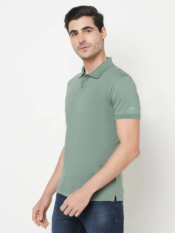 Octave Men Olive Green Polo Collar Cotton T-Shirt