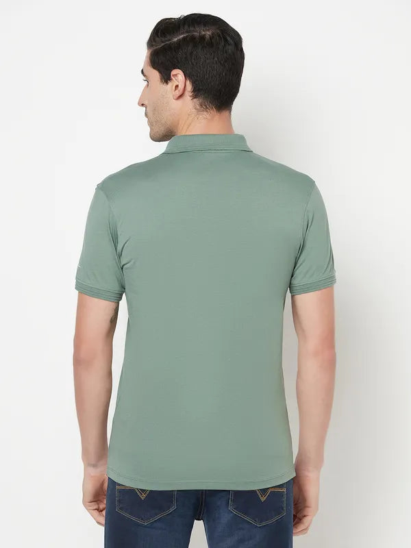 Octave Men Olive Green Polo Collar Cotton T-Shirt