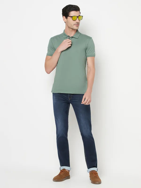 Octave Men Olive Green Polo Collar Cotton T-Shirt