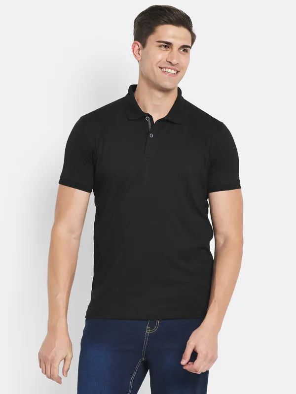 Octave Men Black Polo Collar T-Shirt