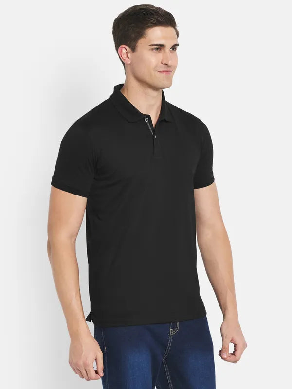 Octave Men Black Polo Collar T-Shirt