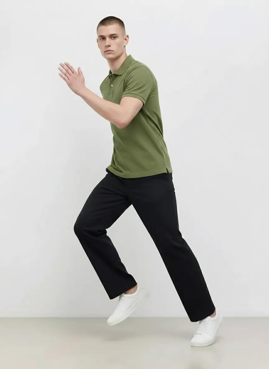 Men Oil Green Polo Collar Solid T-shirt