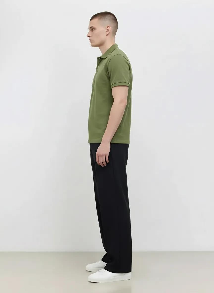 Men Oil Green Polo Collar Solid T-shirt