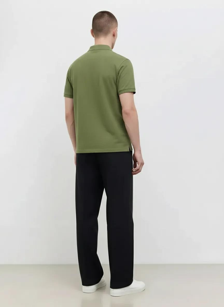 Men Oil Green Polo Collar Solid T-shirt