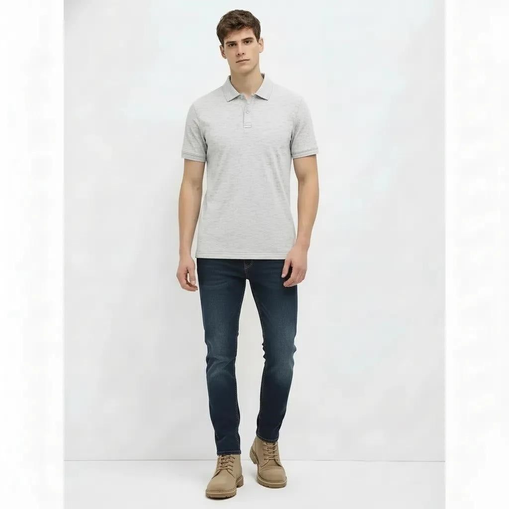 Men White Melange Sold Polo Collar T-shirt