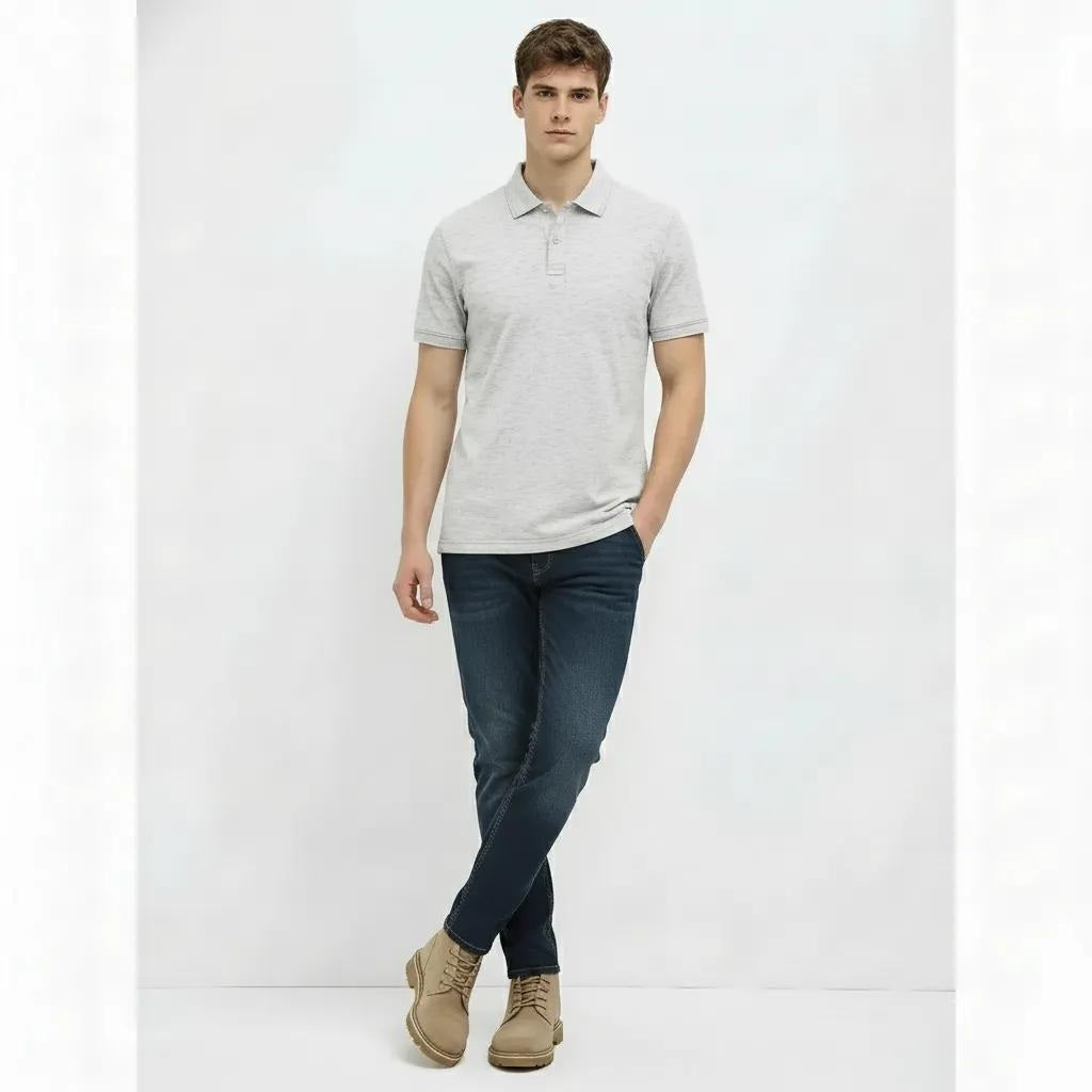 Men White Melange Sold Polo Collar T-shirt