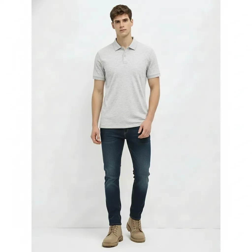 Men White Melange Sold Polo Collar T-shirt