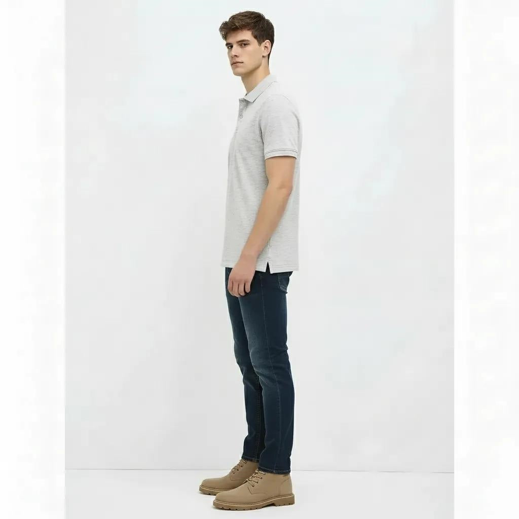 Men White Melange Sold Polo Collar T-shirt