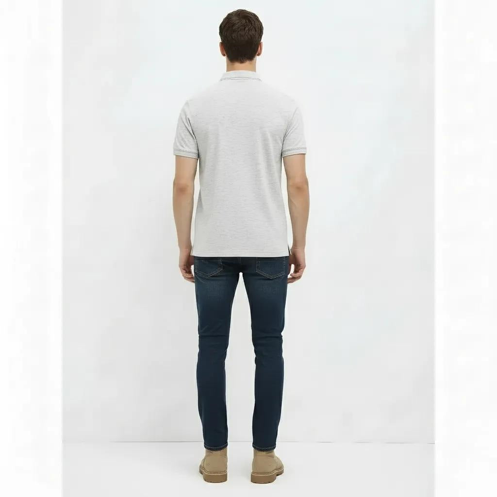 Men White Melange Sold Polo Collar T-shirt