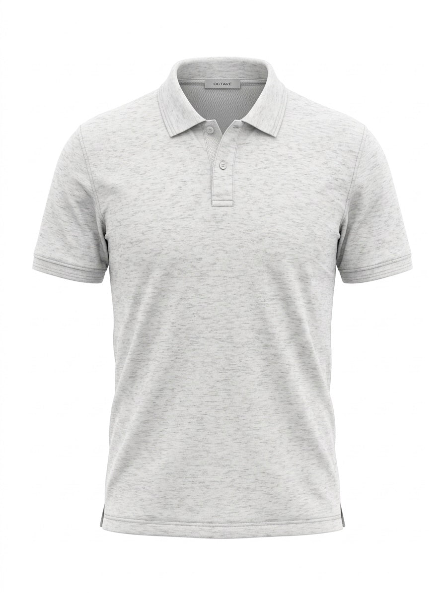 Men White Melange Sold Polo Collar T-shirt