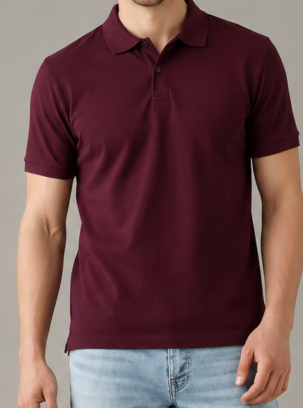 Men Wine Polo Collar T-shirt