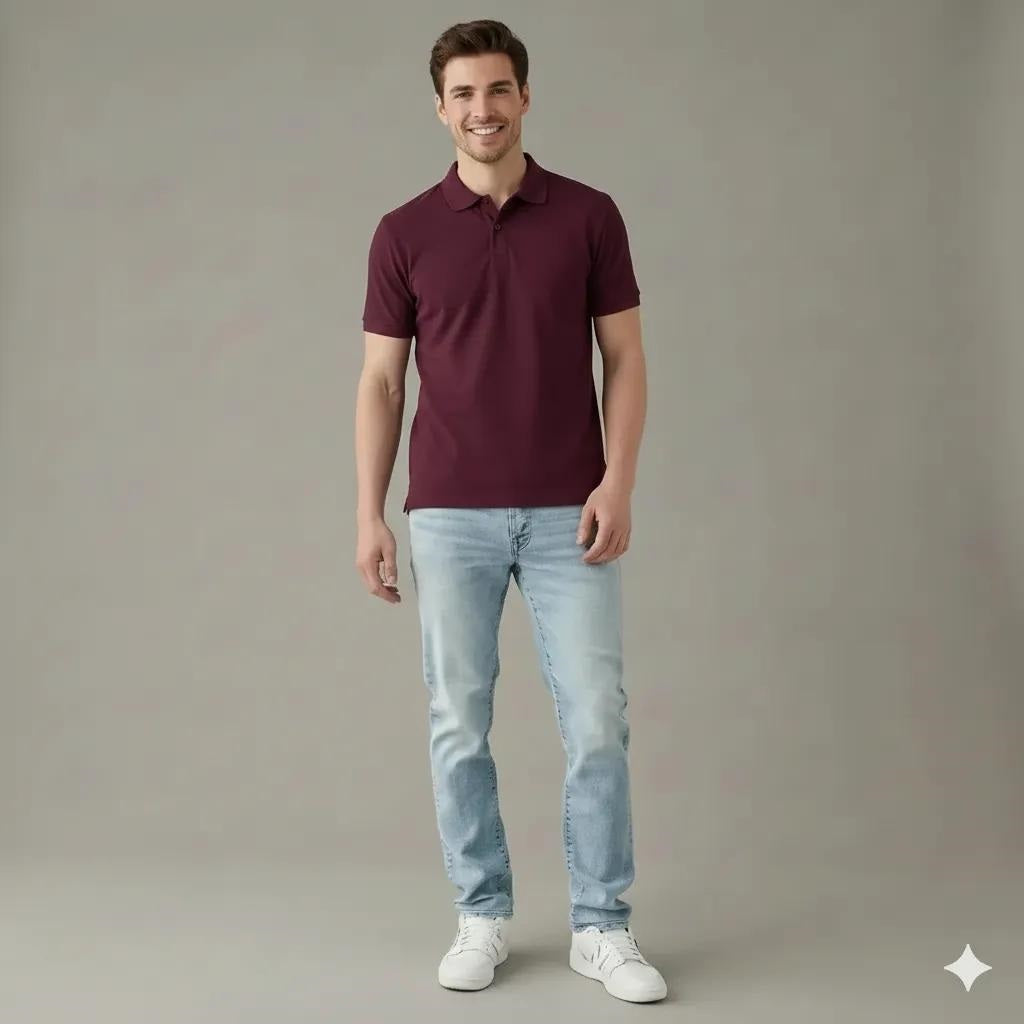 Men Wine Polo Collar T-shirt