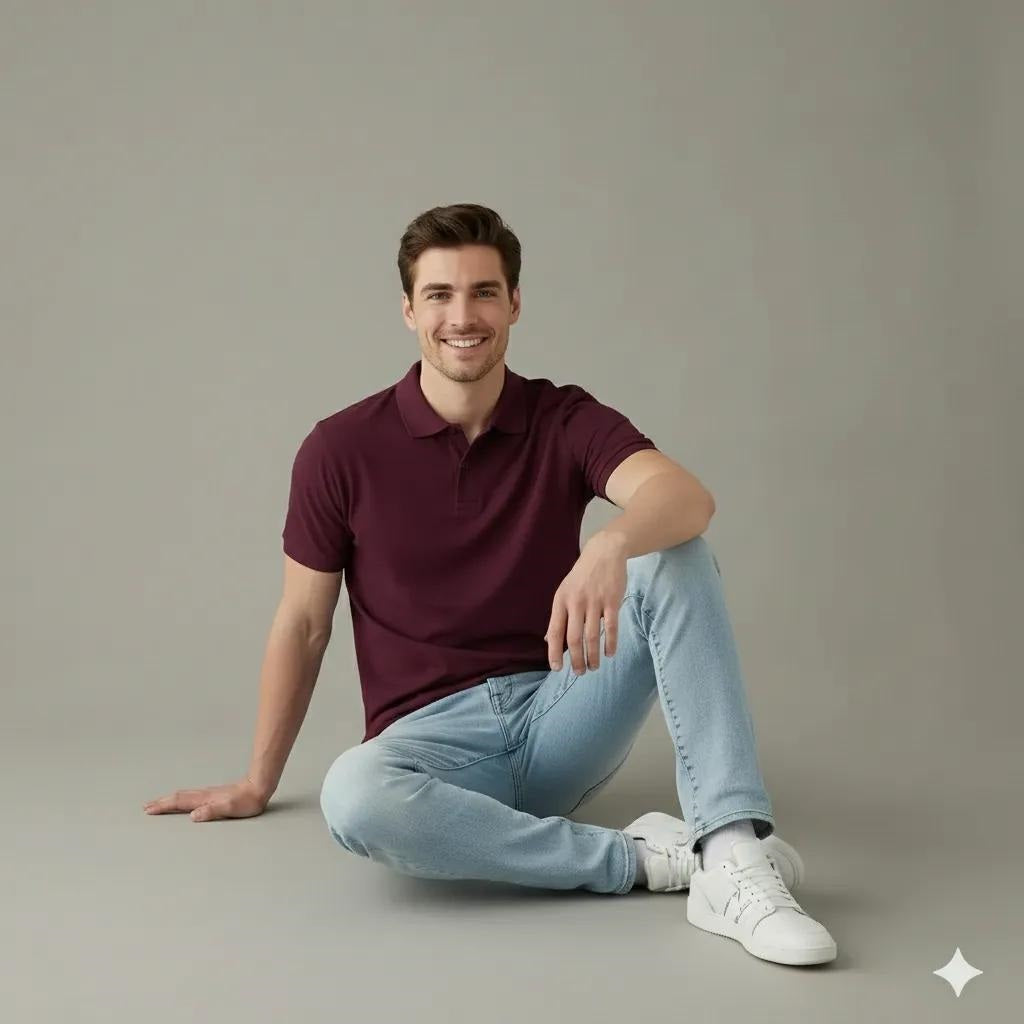 Men Wine Polo Collar T-shirt