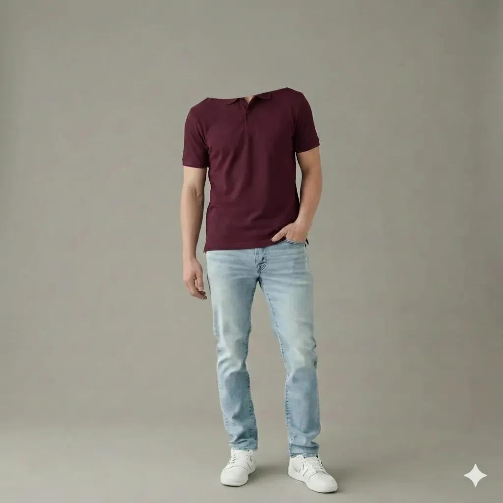 Men Wine Polo Collar T-shirt