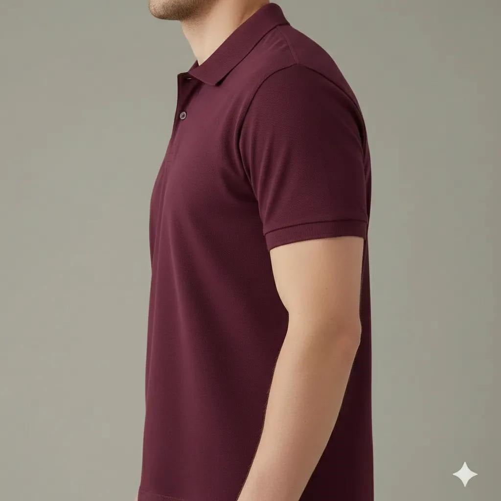 Men Wine Polo Collar T-shirt