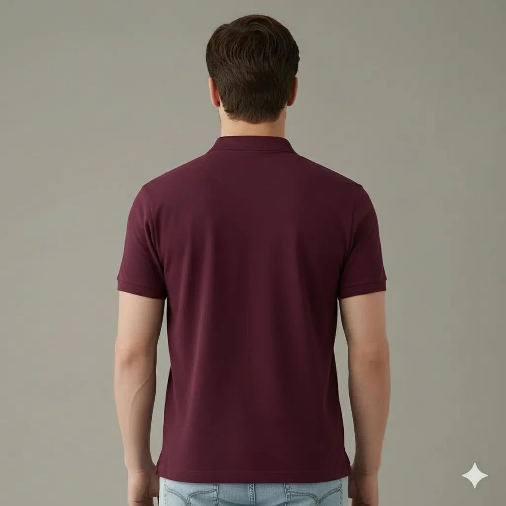 Men Wine Polo Collar T-shirt