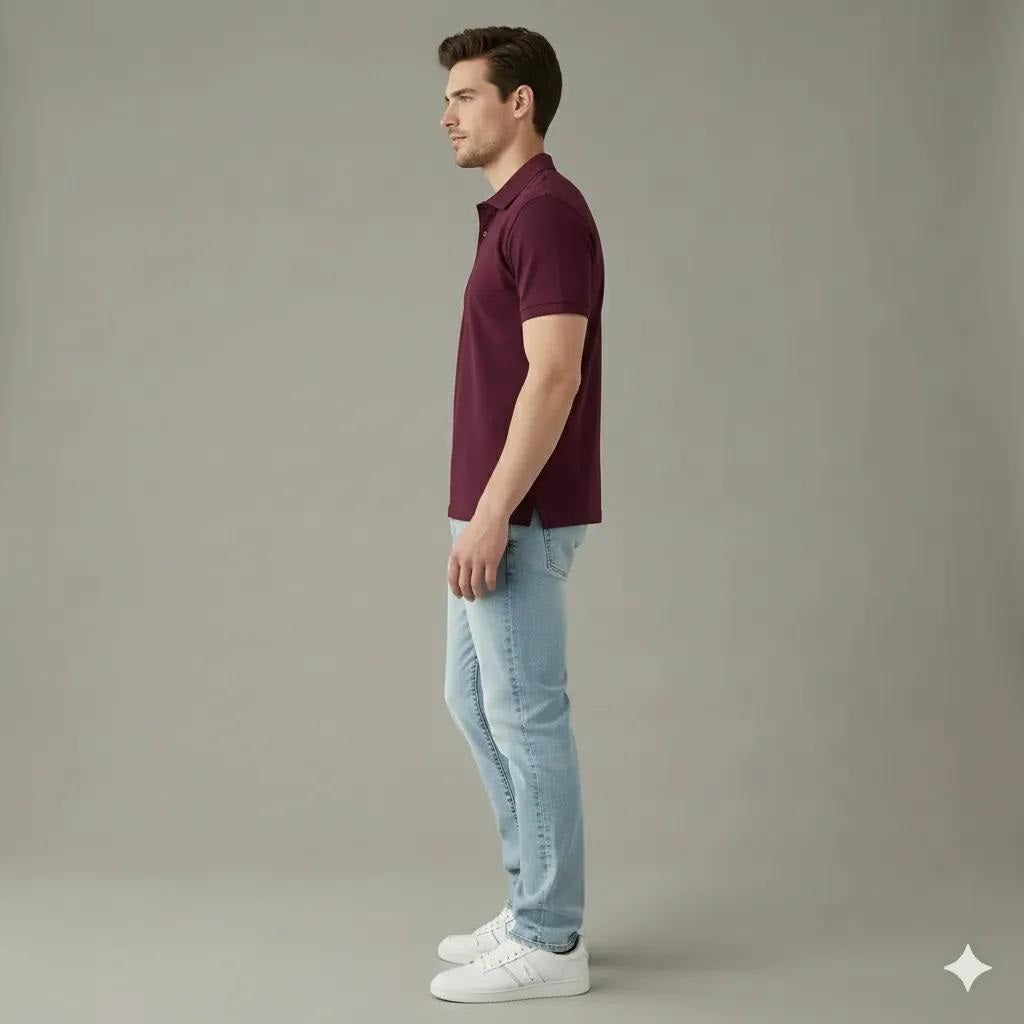 Men Wine Polo Collar T-shirt