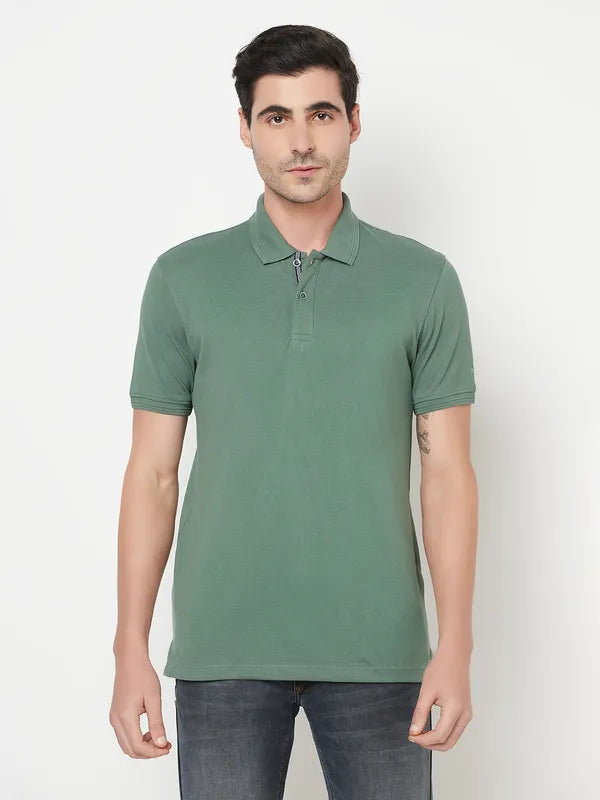 Octave Men Olive Green Polo Collar T-Shirt