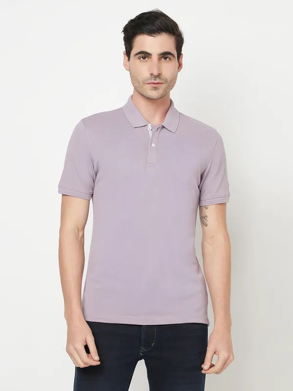 Octave Men Purple Solid Polo Collar T-Shirt