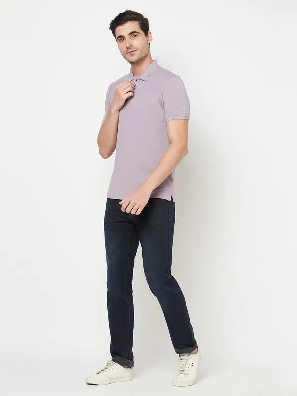 Octave Men Purple Solid Polo Collar T-Shirt