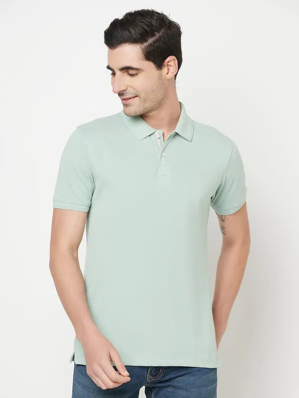 Octave Men Green Solid Polo Collar T-Shirt