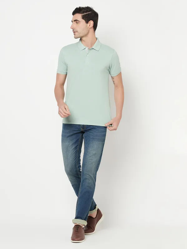 Octave Men Green Solid Polo Collar T-Shirt