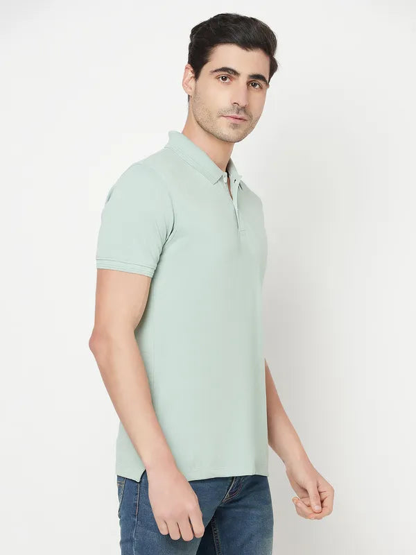 Octave Men Green Solid Polo Collar T-Shirt