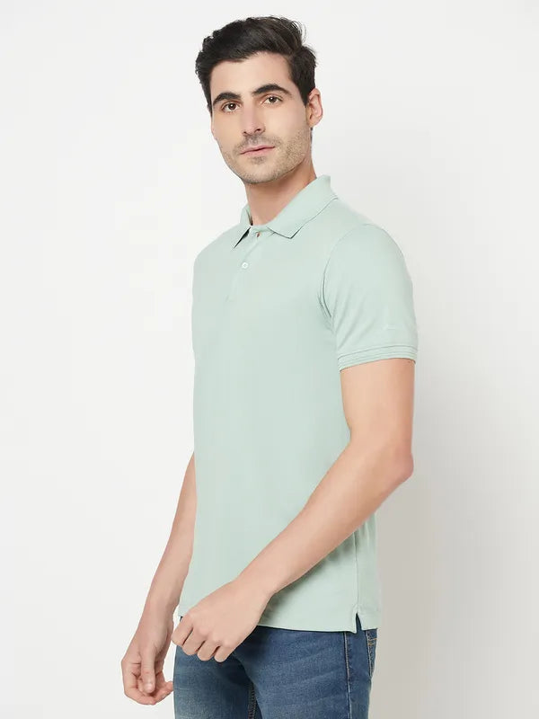 Octave Men Green Solid Polo Collar T-Shirt