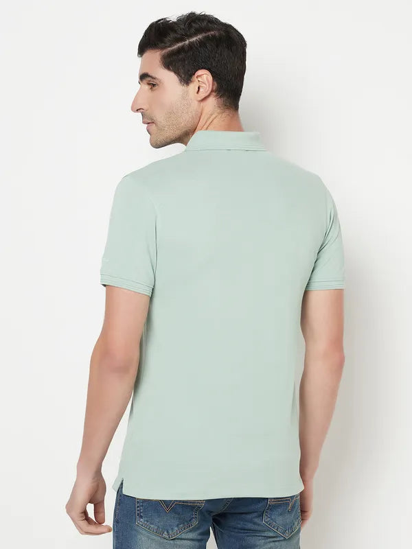 Octave Men Green Solid Polo Collar T-Shirt