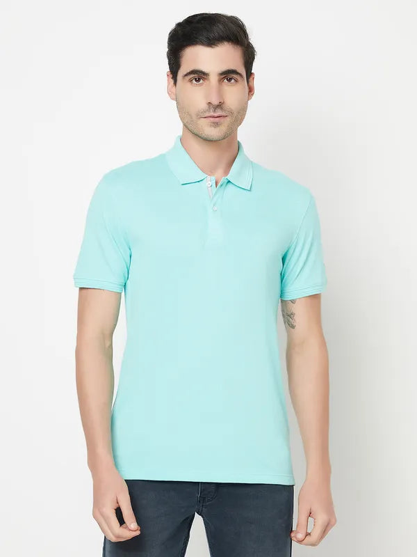 Octave Men Sea Green Cotton Polo Collar T-Shirt