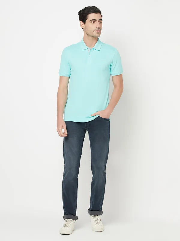 Octave Men Sea Green Cotton Polo Collar T-Shirt