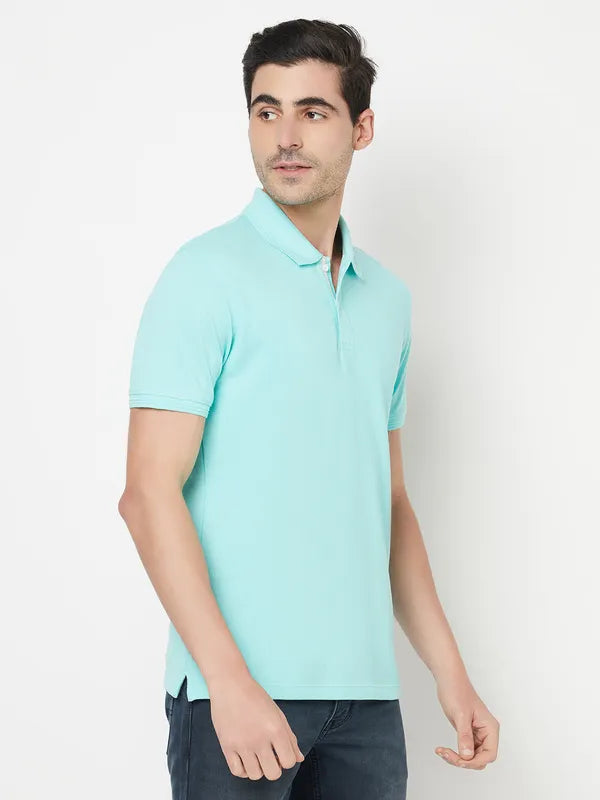 Octave Men Sea Green Cotton Polo Collar T-Shirt