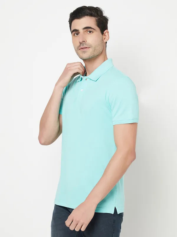 Octave Men Sea Green Cotton Polo Collar T-Shirt