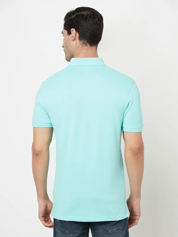 Octave Men Sea Green Cotton Polo Collar T-Shirt