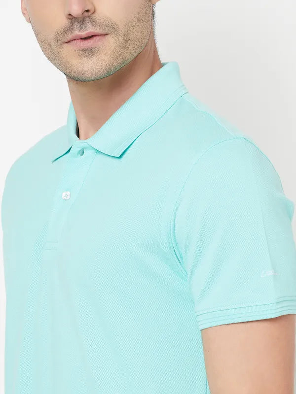 Octave Men Sea Green Cotton Polo Collar T-Shirt