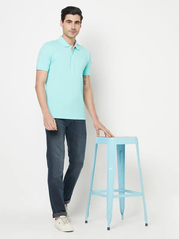 Octave Men Sea Green Cotton Polo Collar T-Shirt