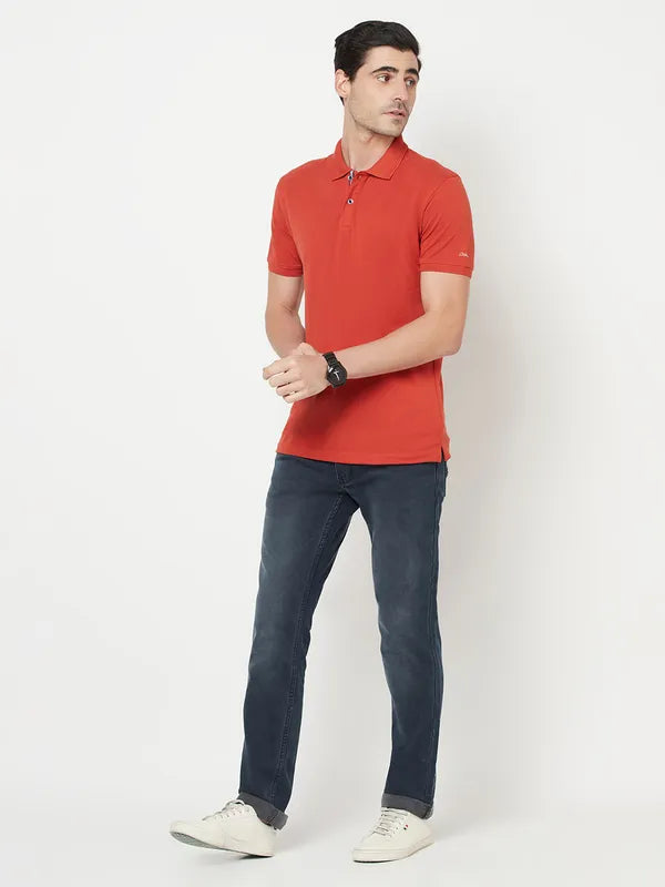 Octave Men Orange Polo Collar Cotton Regular Fit T-Shirt