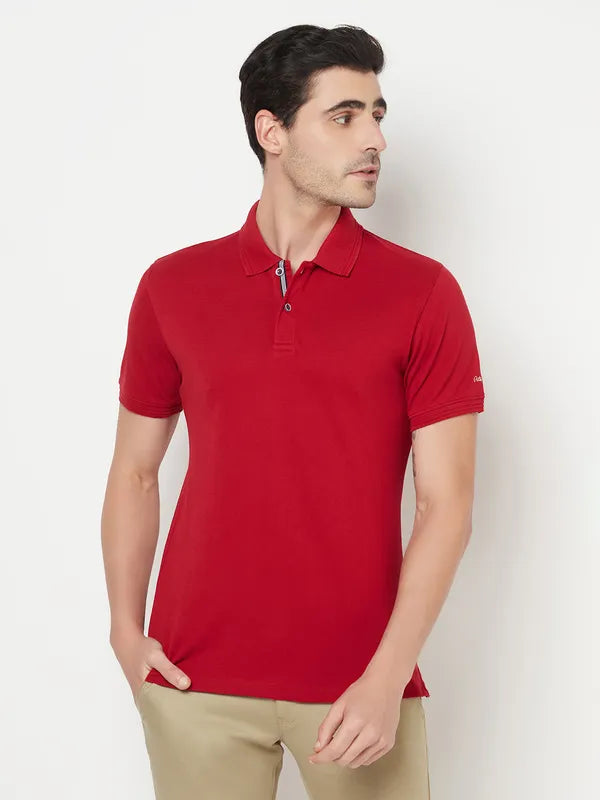 Octave Men Maroon Polo Collar Cotton T-Shirt