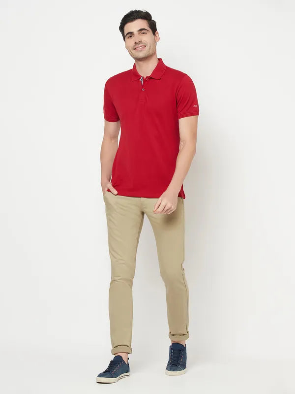 Octave Men Maroon Polo Collar Cotton T-Shirt