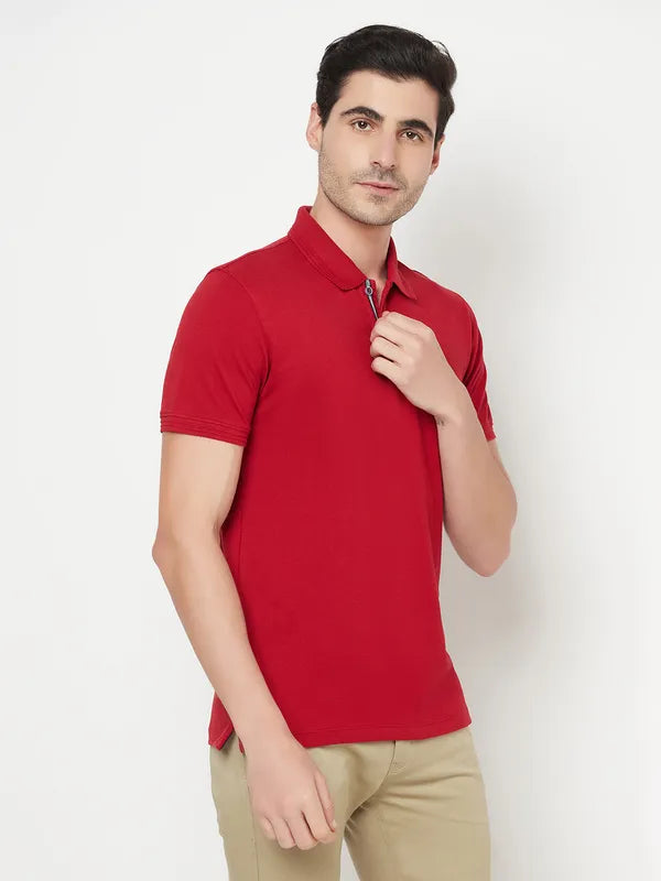 Octave Men Maroon Polo Collar Cotton T-Shirt