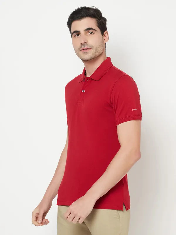 Octave Men Maroon Polo Collar Cotton T-Shirt